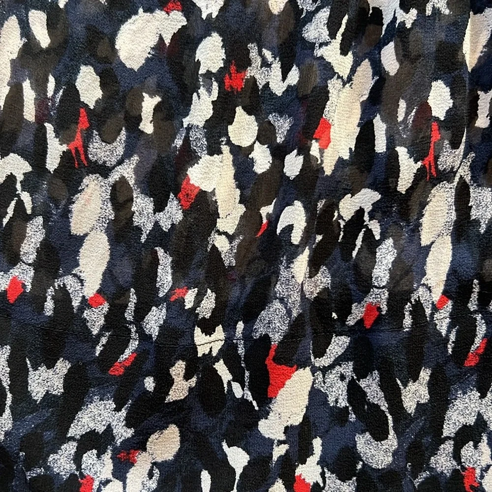 Club Monaco Women 8 Paint Splatter Navy‎ Mini Sheer Zipper Pleated 💯 Silk Dress